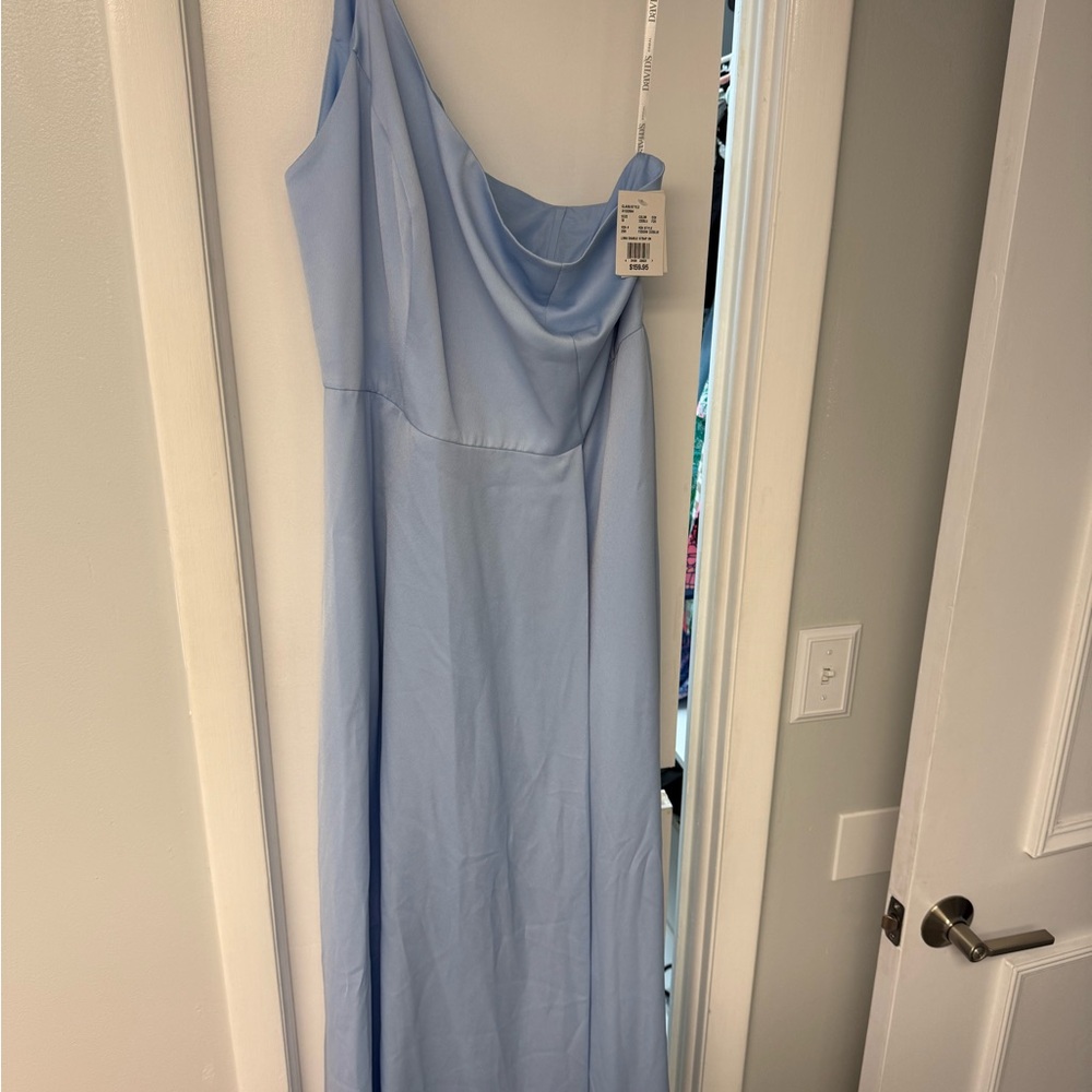 Elegant Blue One-Shoulder bridesmaid Dress David’s bridal sz 18 NWT ice blue